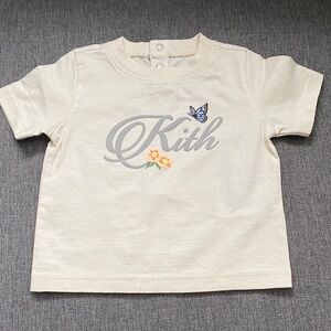 Kith Kids Beige T-Shirt with Butterfly and Floral Design